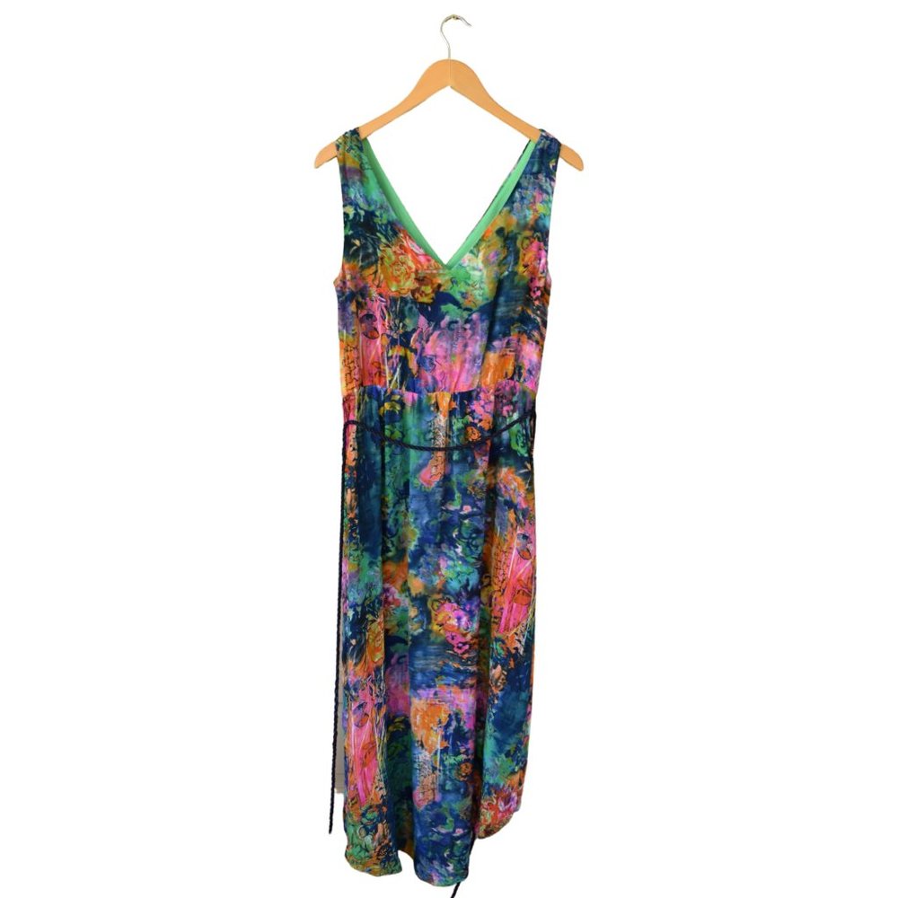 Suzi Chin Maggie Boutique Silk Watercolor Sleeveless High Low Faux Wrap … - Picture 10 of 12